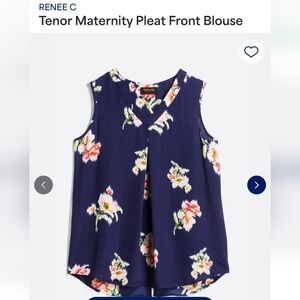 Renee C. Navy Floral V-Neck Pleated Maternity Top